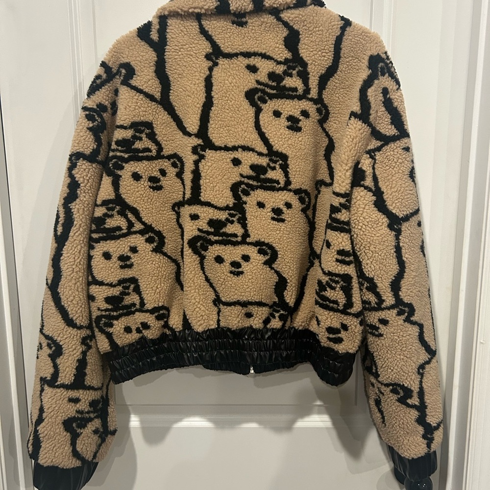 Cider Beige and Black Bear Pattern women’s Puffer Jacket - Picture 2 of 2